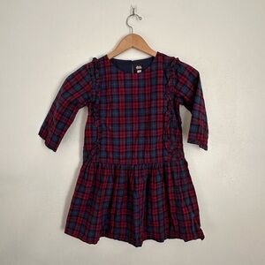 Tea Girls Dress Size 10 Red Blue Plaid Ruffle Long Sleeve Holiday Fall